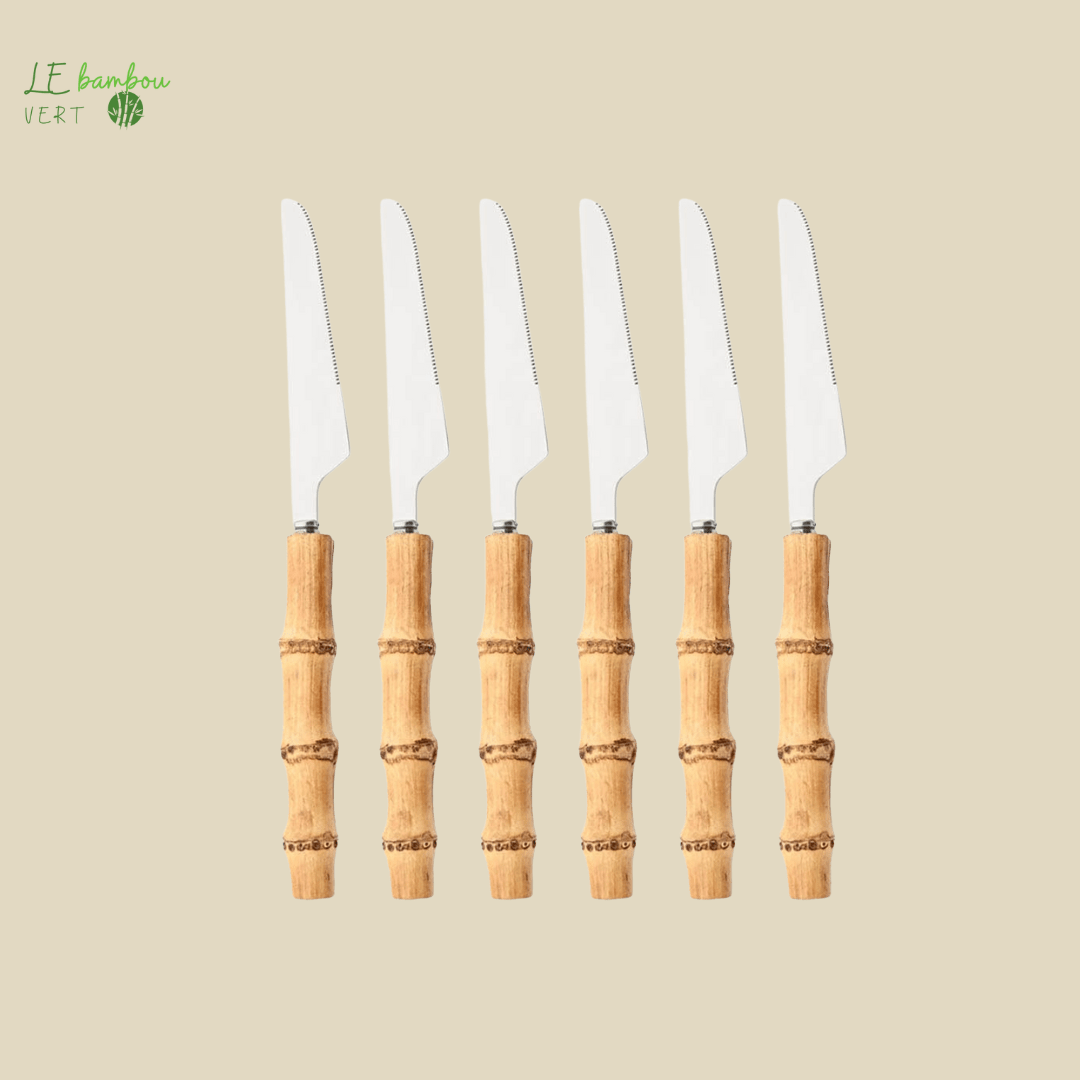 Couteaux en Bambou naturel et Acier Inoxydable Argenté 6pcs 1005003985863160-6Pcs Dinner Knife le bambou vert