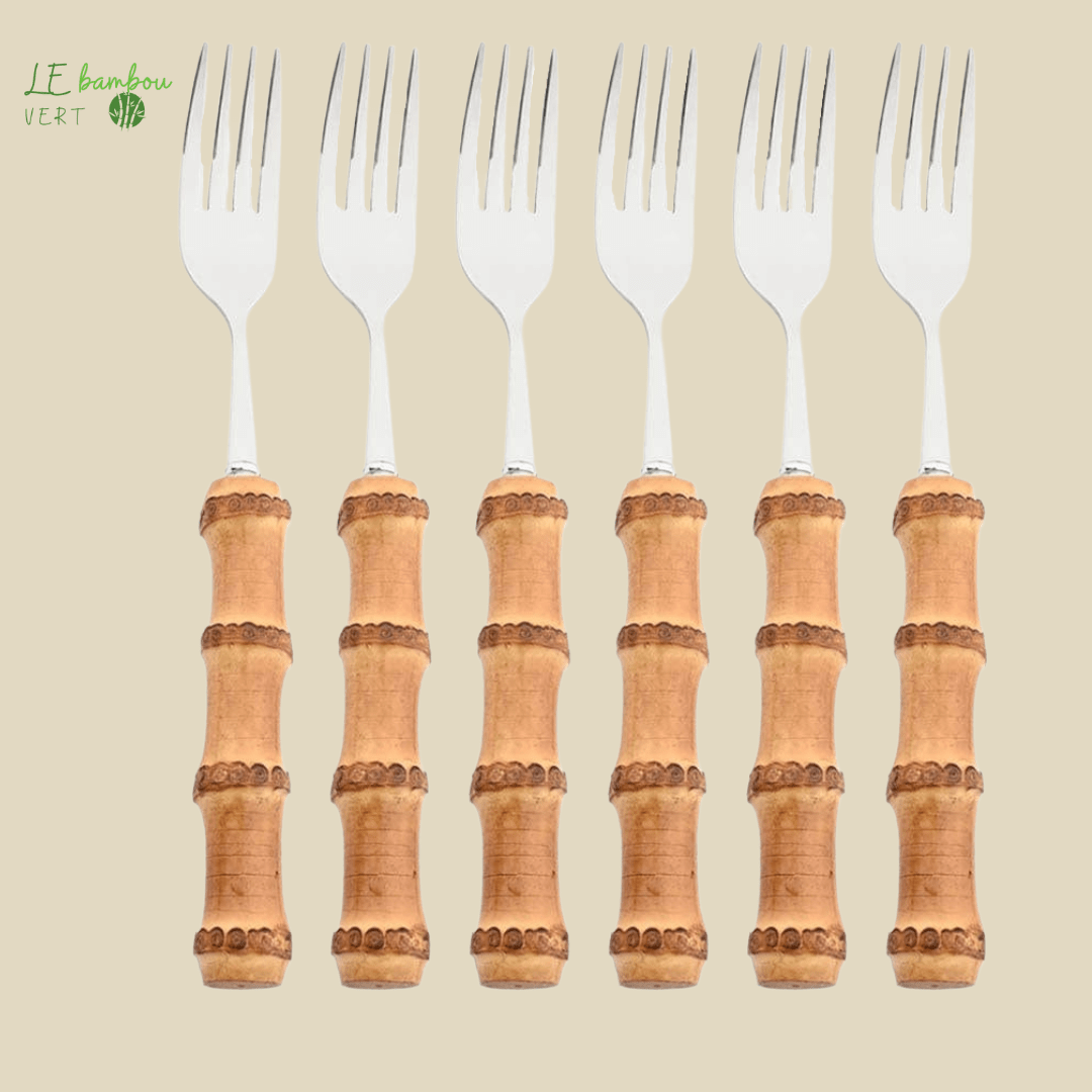 Fourchettes en bambou et en acier inoxydable 6pcs Argenté 1005003985863160-6Pcs Dinner Fork le bambou vert