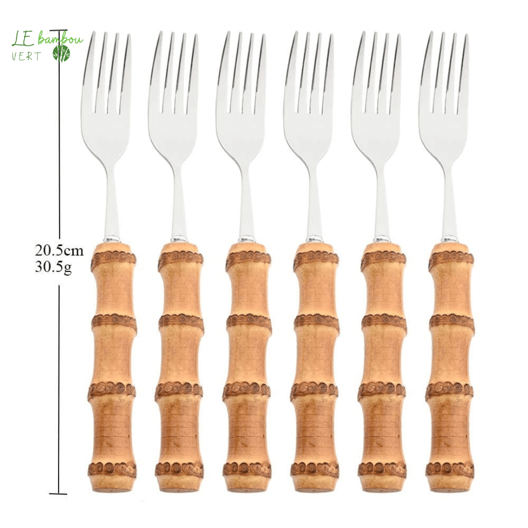 Fourchettes en bambou et en acier inoxydable 6pcs Argenté 1005003985863160-6Pcs Dinner Fork le bambou vert