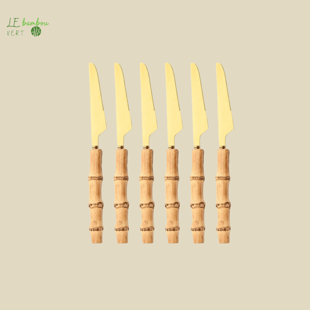 Couteaux en Bambou Naturel et Acier Inoxydable Doré 6pcs 1005003985863160-6Pcs Dinner Knife 1 le bambou vert