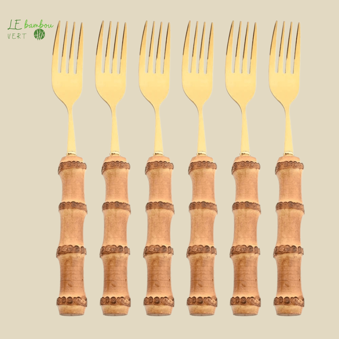 Fourchettes en bambou et en acier inoxydable 6pcs Doré 1005003985863160-6Pcs Dinner Fork 1 le bambou vert