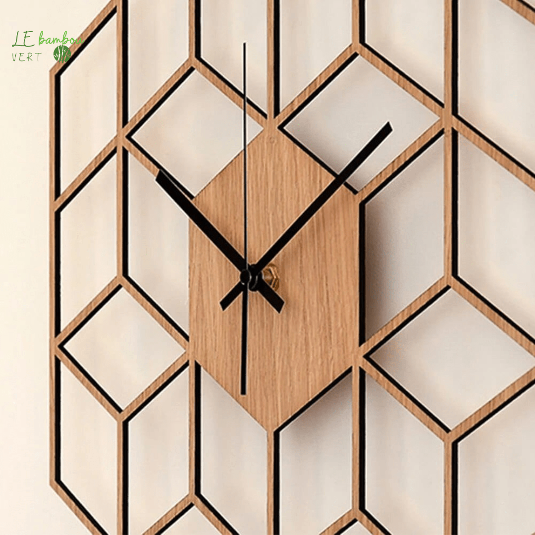 Horloge bambou murale Hexagonal 1005006089622236-Bamboo Color le bambou vert