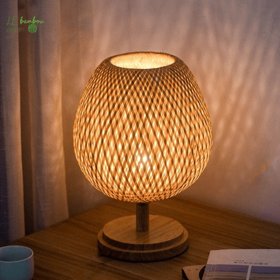 Lampe Bambou pour Table de Chevet 1005004220395002-Short D23xH36cm-EU Plus le bambou vert
