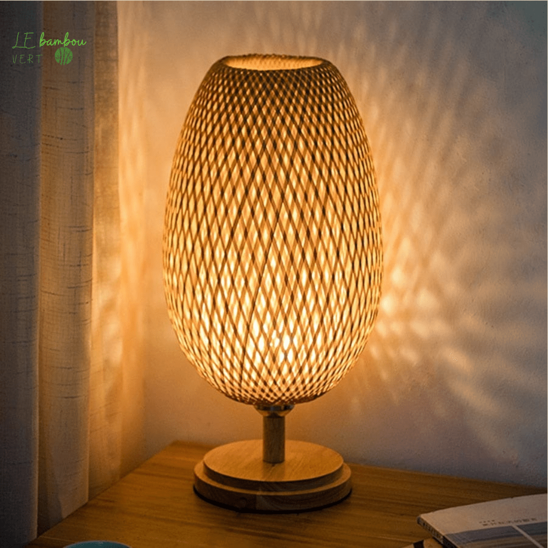 Lampe Bambou pour Table de Chevet 1005004220395002-Long D18xH48cm-EU Plus le bambou vert