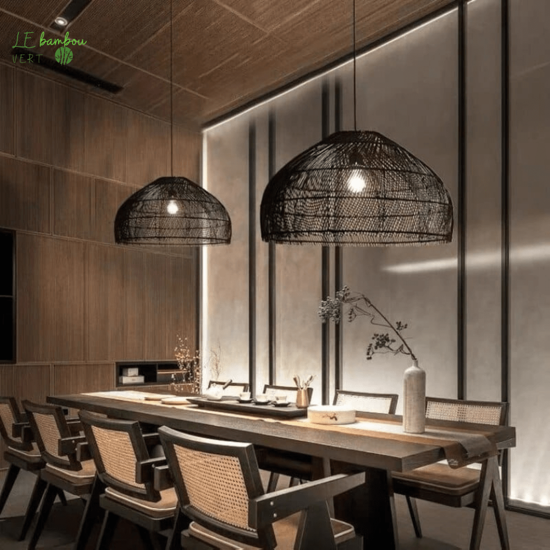 Lustre pour Plafond en Bambou couleur noir le bambou vert