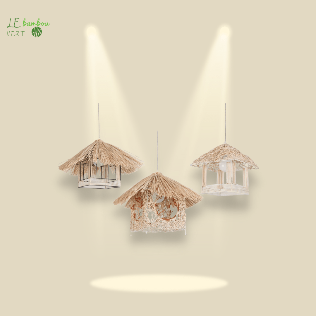 Plafonnier Bambou style Maison de Paille le bambou vert