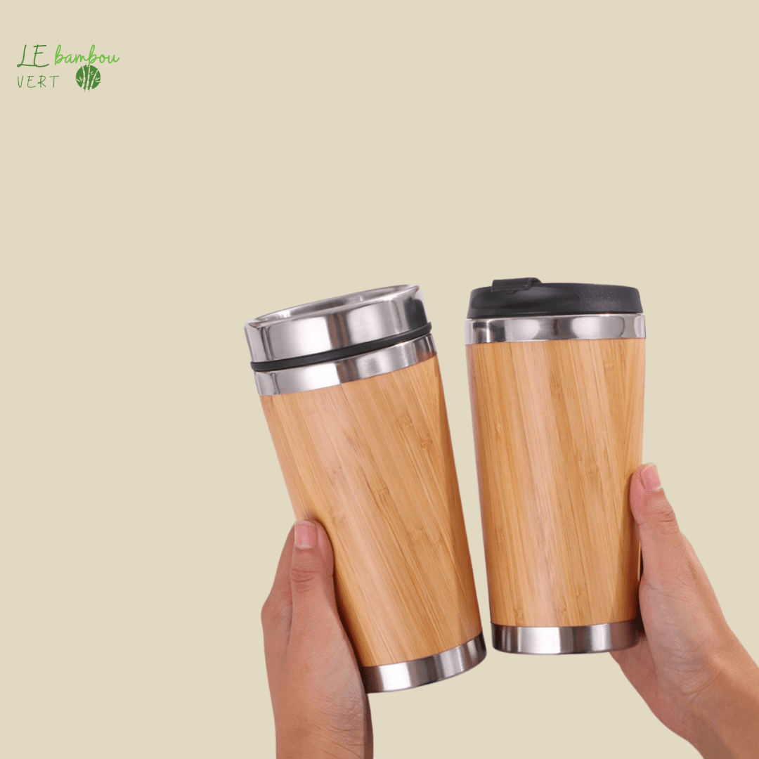 Mug Thermos en Bambou et Acier Inoxydable le bambou vert
