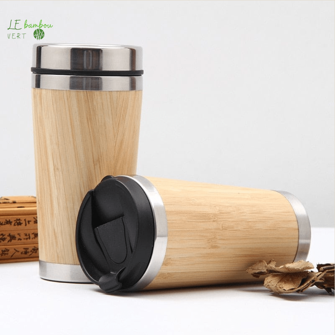 Mug Thermos en Bambou et Acier Inoxydable le bambou vert